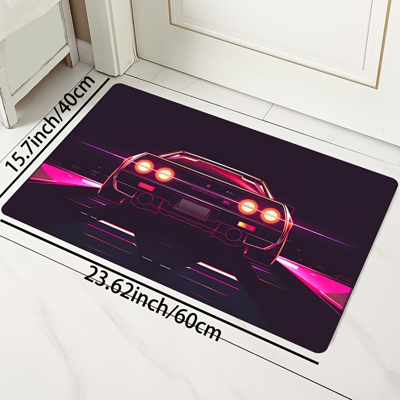 Stylish Sports Car Design Doormat, Made with 8mm Thick Soft Polyester Material, Easy to Clean in the Washing Machine, Rectangular Indoor Rug Perfect for Living Room, Bedroom, Kitchen, Entryway - Features Non-Slip Backing for Safety and a Decorative Touch