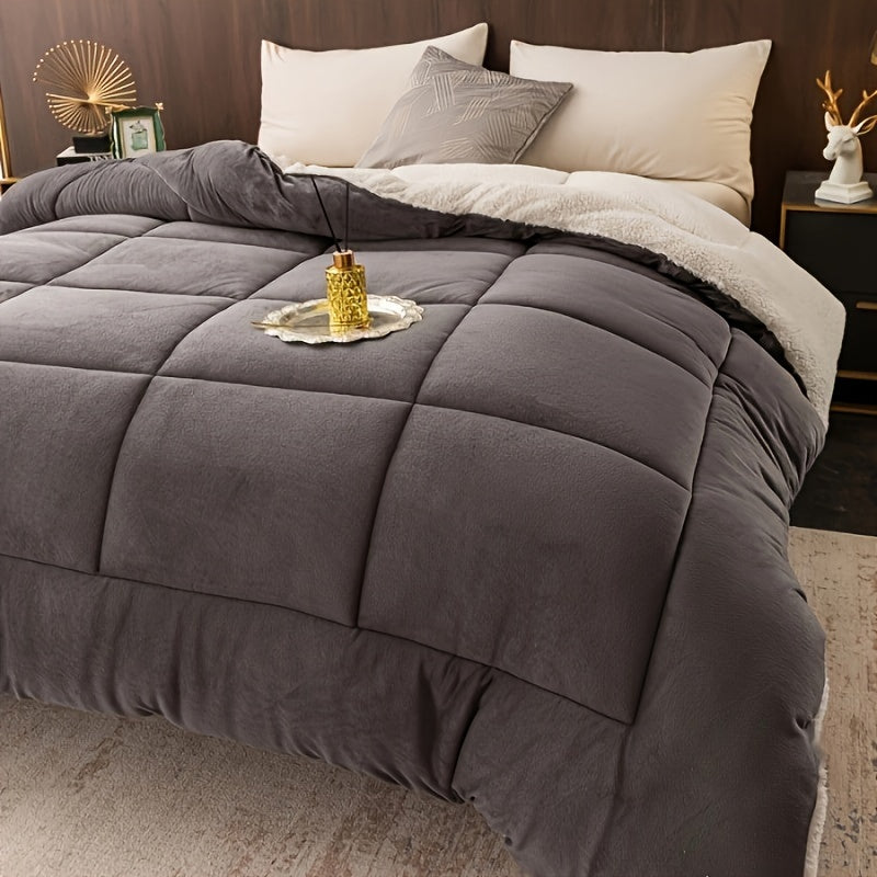 Super cozy Sherpa fleece comforter in a solid color, thick and warm for year-round use. Easy to clean in the washing machine, ideal for bedroom and guest room.