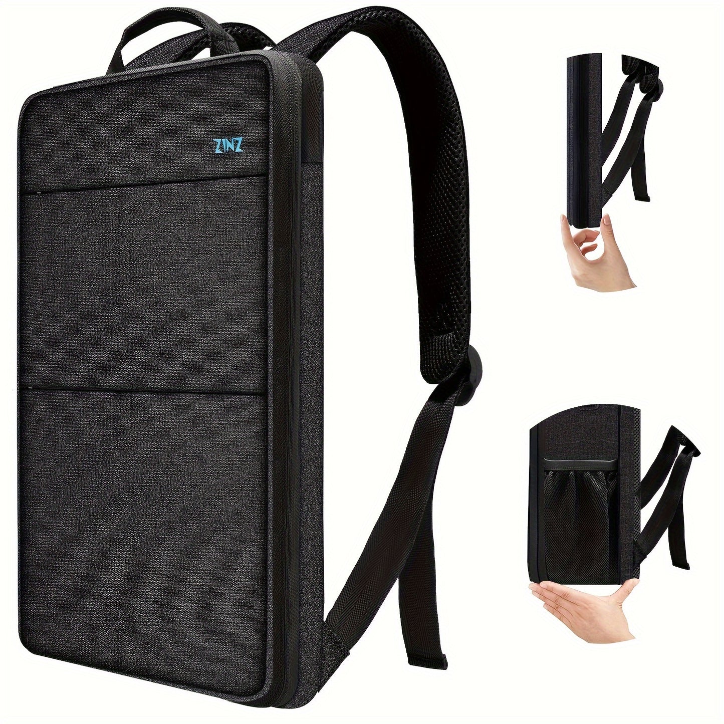 Ultra-slim laptop backpack for 35.56-40.64cm laptops, spill-resistant with durable polyester material.