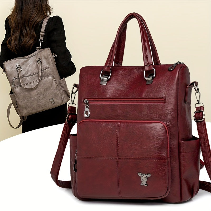 Chic faux leather backpack with removable strap, versatile shoulder bag in multiple colors.