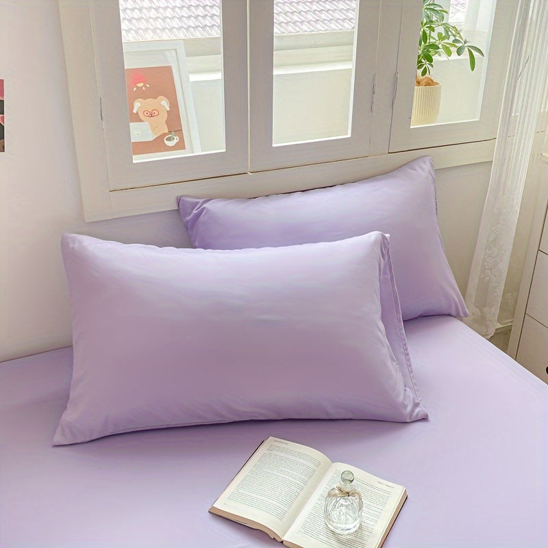 New Set of 2 Solid Color Bed Pillowcases - Luxuriously Soft and Cozy, Perfect for Year-round Comfort.