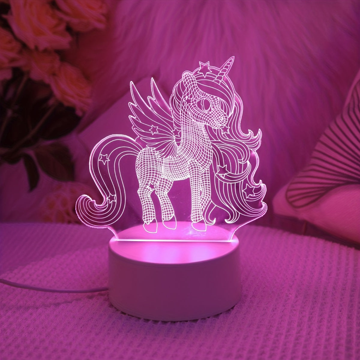 3D Pegasus Unicorn Night Light - USB Powered Desk Lamp with Switch for any Room, Great for Christmas, Weddings, Birthdays - Unique Gift Idea