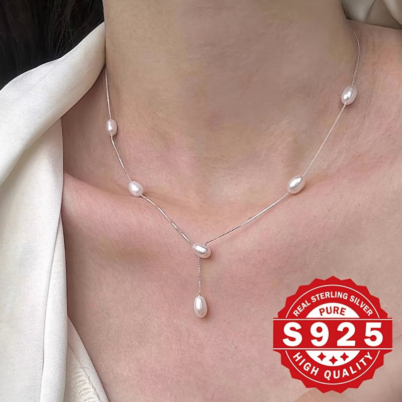 This stylish Y-shaped pearl necklace is crafted with S925 sterling silver and features an 8mm shell bead inlay. The Y shape design is trendy and flexible, perfect for everyday wear. It also makes a thoughtful gift for moms and wives. This necklace is