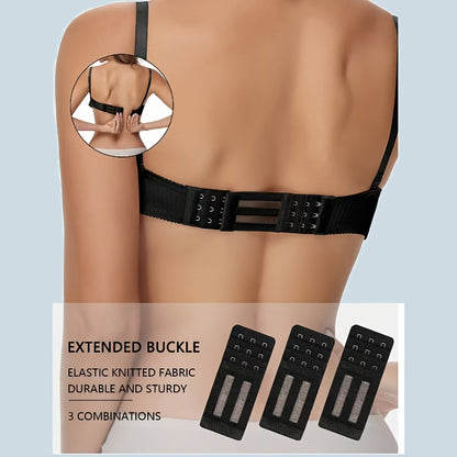 Set of 3 women's bra extenders with adjustable, comfortable fit using elastic knit fabric for durability and ideal undergarment shape.