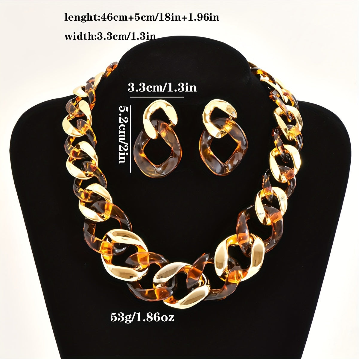 [Best-Selling Set] This set includes one necklace and one pair of earrings featuring acrylic exaggerated geometric designs, perfect for the current high-end jelly color trend. These statement pieces are sure to make you stand out at any women's