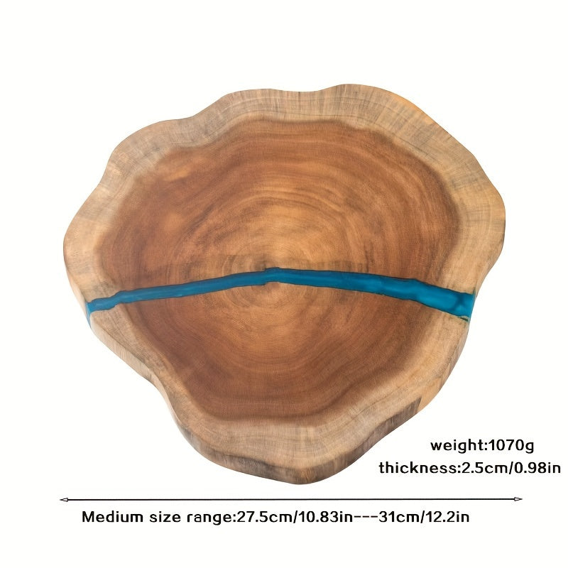 High-quality resin-accented Acacia board for chopping logs and cutting food in the kitchen. Made from ecological wood with a stylish irregular design. Ideal for cutting steak and other foods.