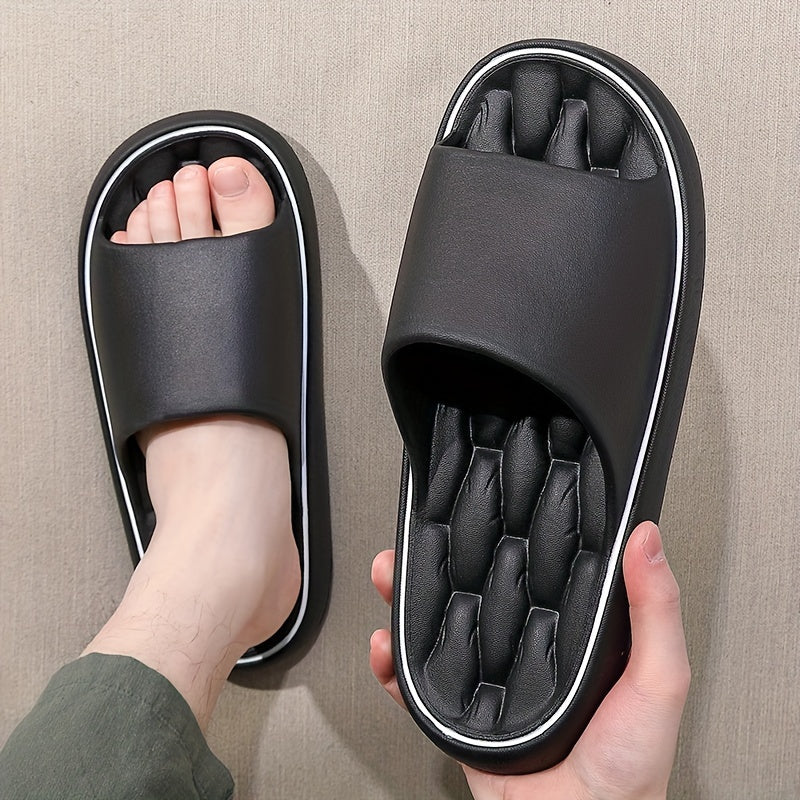 Gender-neutral EVA slippers with thick non-slip sole and round toe, suitable for indoor, hiking, and daily wear in all seasons.