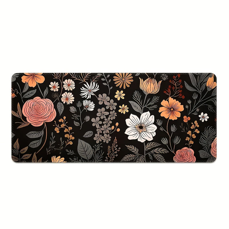 White Floral Rubber Desk Mat: Non-slip, washable, thick & durable. Ideal for office and home workspace. Suitable for laptop, keyboard, and mouse. Artistic design. Washable desk pad.