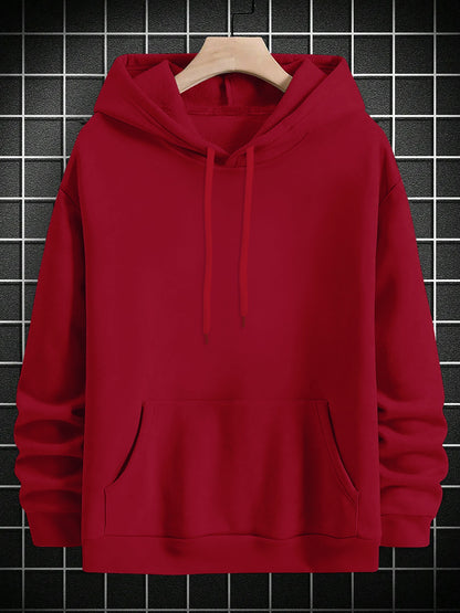 Men's casual hoodie with geometric pattern, soft polyester knit, machine washable, loose fit, all-season comfort, drop shoulder design - stylish.