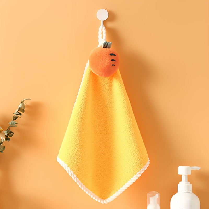 Cute dinosaur hanging hand towel made of soft coral fleece, highly absorbent and ideal for kitchen and bathroom use. Great for both kids and adults.