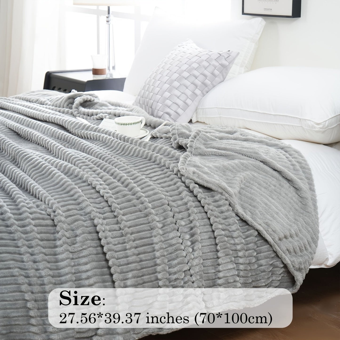 Enjoy the cozy comfort of our 1 piece 220GSM Flannel Throw Blanket, featuring a soft and warm ribbed design available in Beige, Gray, Black, or White. Perfect for all seasons, this blanket is ideal for use in the bedroom, sofa, office, or even for your