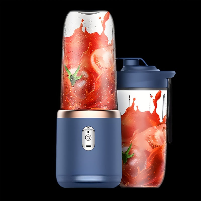 This kitchen appliance is a portable USB rechargeable blender perfect for making smoothies and purees. It has a 2-cup capacity and features a 6-blade multifunctional design for personal juicing. With its round plastic shape and built-in lithium battery