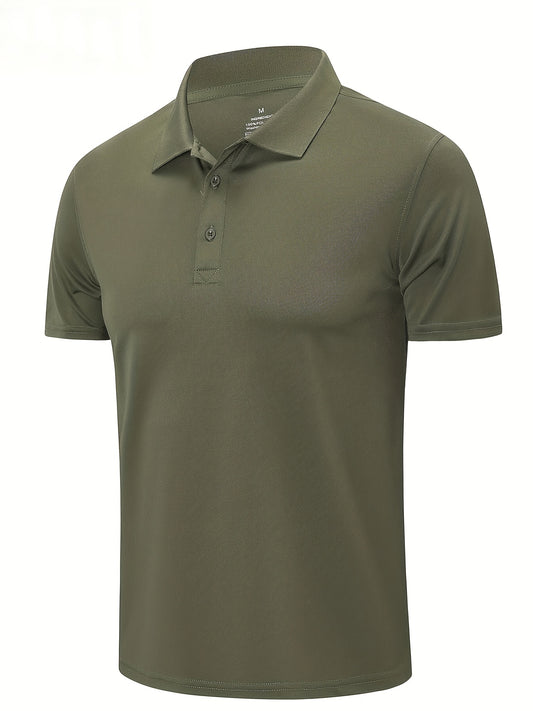 Men's Quick Dry Polyester Shirt with Button Detail and Crew Neck, Moisture Wicking Athletic T-Shirt.