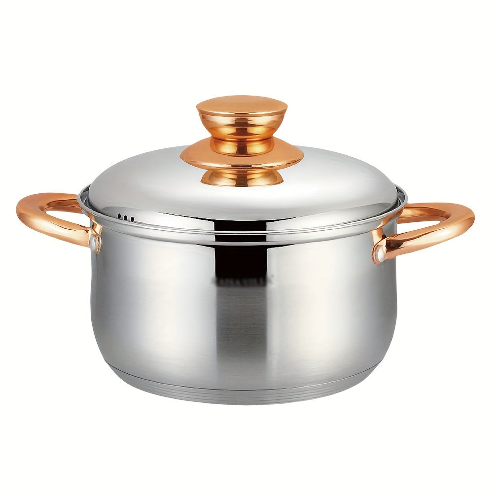 High-Quality Stainless Steel Soup Pot with Dual Handles - Features 5-Layer Bottom and Mirror Finish, Suitable for Induction Cookers, Ideal for Making Stews, Sauces, and Desserts