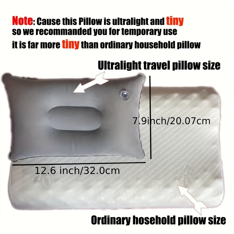 Inflatable ergonomic pillow made of PVC with flocking square design for outdoor camping, travel, or sleeping in a tent. Perfect for providing comfort and support.