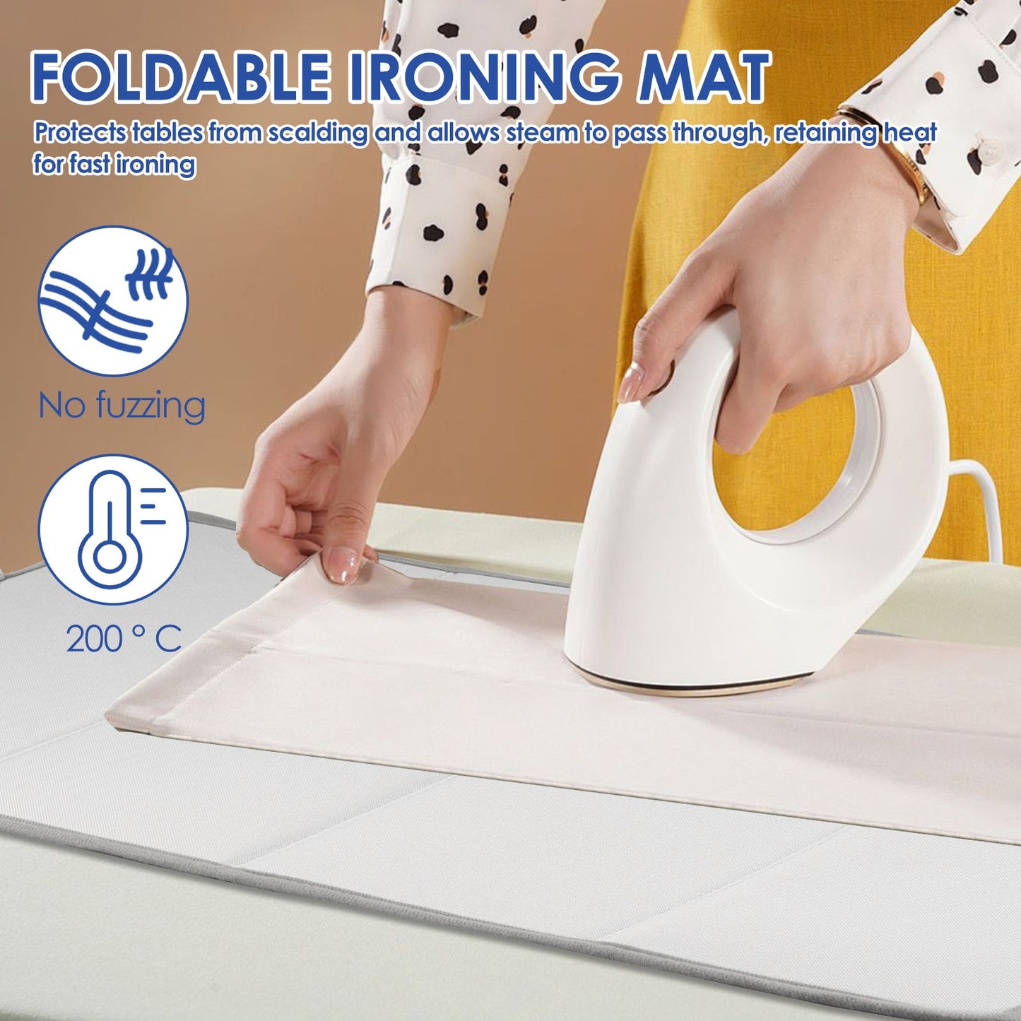 The GUIJZSLTRG Portable Folding Ironing Mat is designed for convenience and efficiency. This mat is heat resistant up to 392°F, waterproof, and anti-scratch, making it perfect for all your ironing needs. It also features an over-the-door hanging option