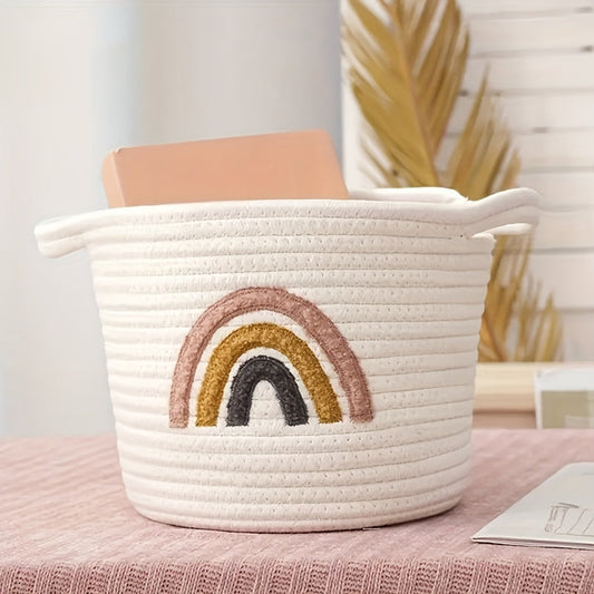 Colorful Rainbow Cotton Rope Basket, Ideal for Bedroom and Living Room Decorative Storage