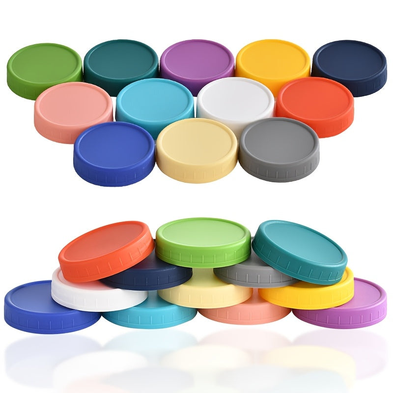 Get a total of 15 Mason jar lids with silicone rings in a variety of colors: 10 wide-mouth lids and 5 regular-mouth lids. These leak-proof caps are made of thick plastic and come in sizes of 86mm and 70mm for your Mason jars.