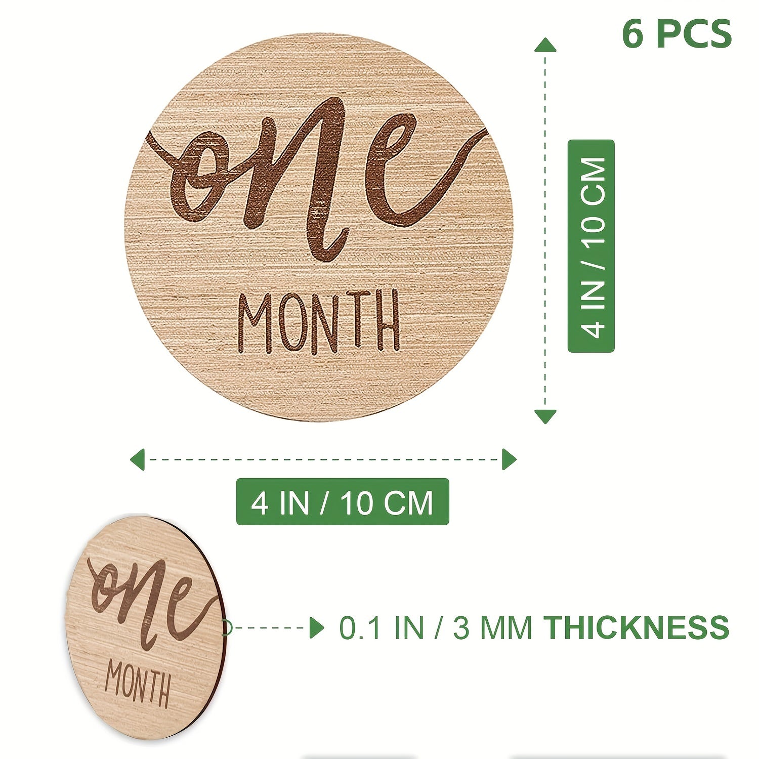 Monthly Milestone Marker Cards Set of 6, Double-sided Photo Props for Monthly Growth Recording, Featuring 1-12 Months on Wooden Cards