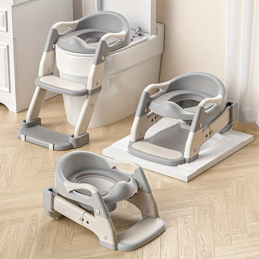 Gray Plastic 3-in-1 Multifunctional Youngsters Toilet Training Seat, Potty Trainer, Foldable Step Stool, Potty Ring for Toilet Training