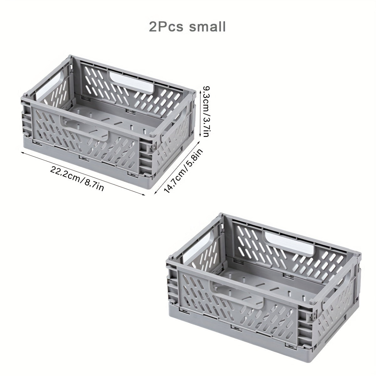 2-Pack Plastic Folding Storage Baskets with Handles, Stackable Organizers for Home - Mixed Color