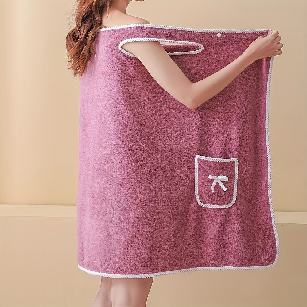 1pc Women's Wearable Bath Towel with Pocket, Comfortable & Absorbent, Versatile & Adjustable, Bathroom and Home Essentials