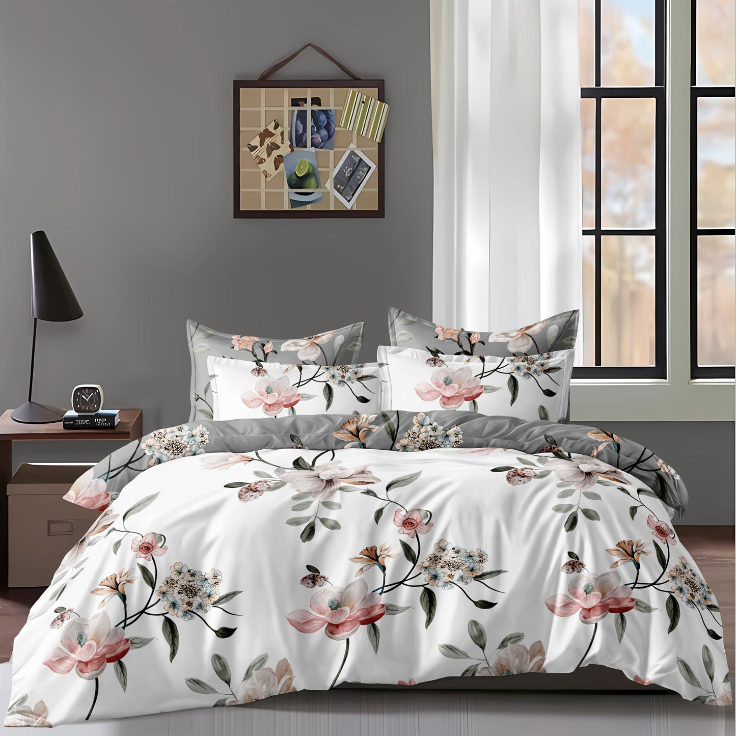 Two-color, two/three piece set of flower-themed bedding for bedroom and guest room. Soft, comfortable, and skin-friendly fabric.