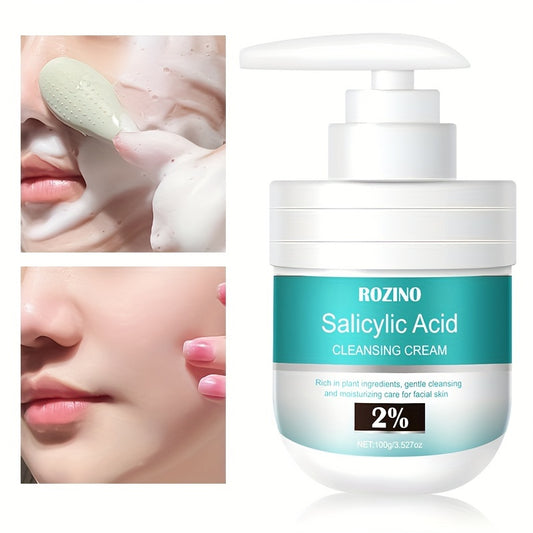 ROZINO Salicylic Acid Cleansing Cream is an alcohol-free facial cream that deeply cleanses pores, moisturizes, and nourishes skin. Suitable for all skin types, it contains oat and glycerin