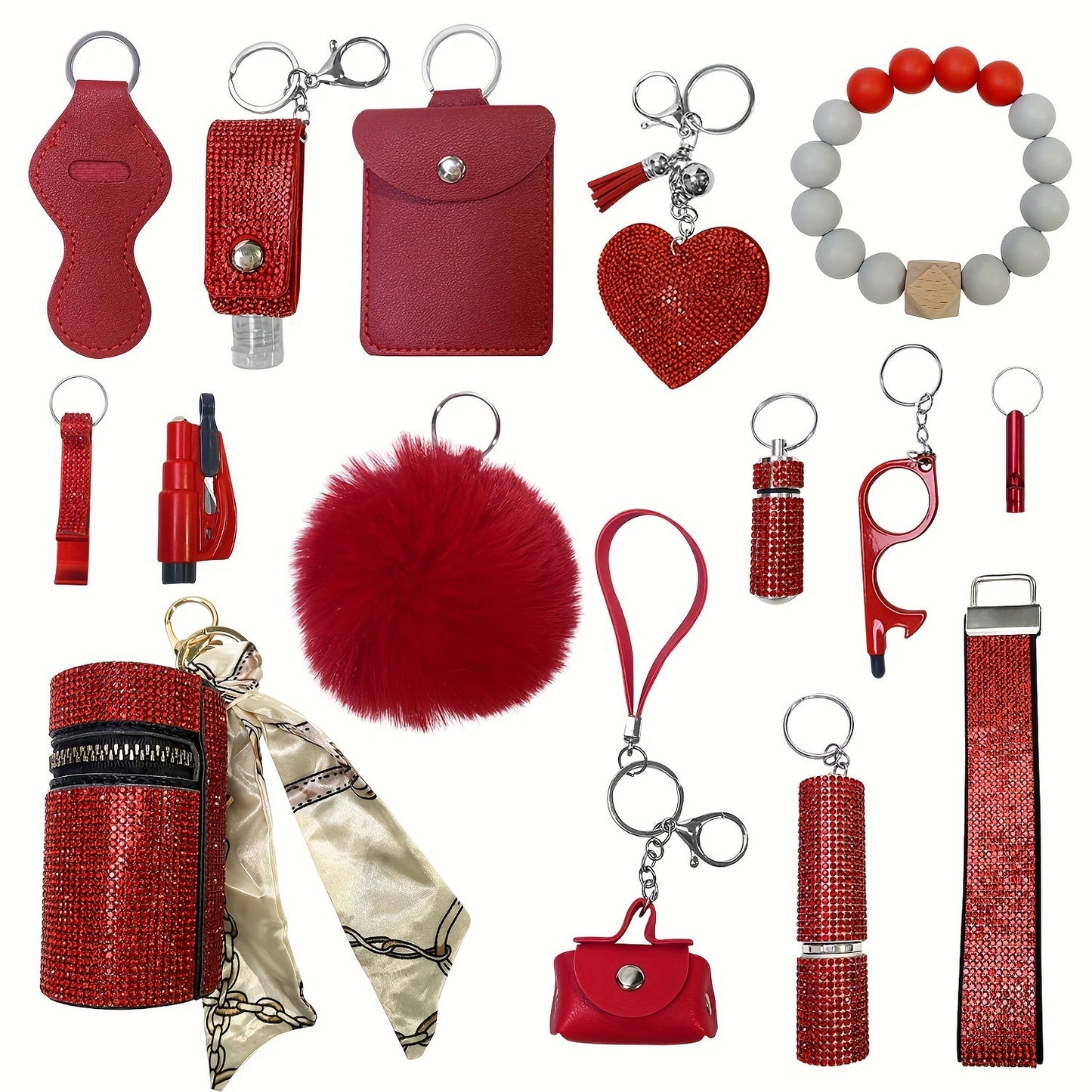 15-piece Women's Set adorned with Rhinestones - Featuring a Wristlet, Bottle, Card Holder, and Storage Bag.