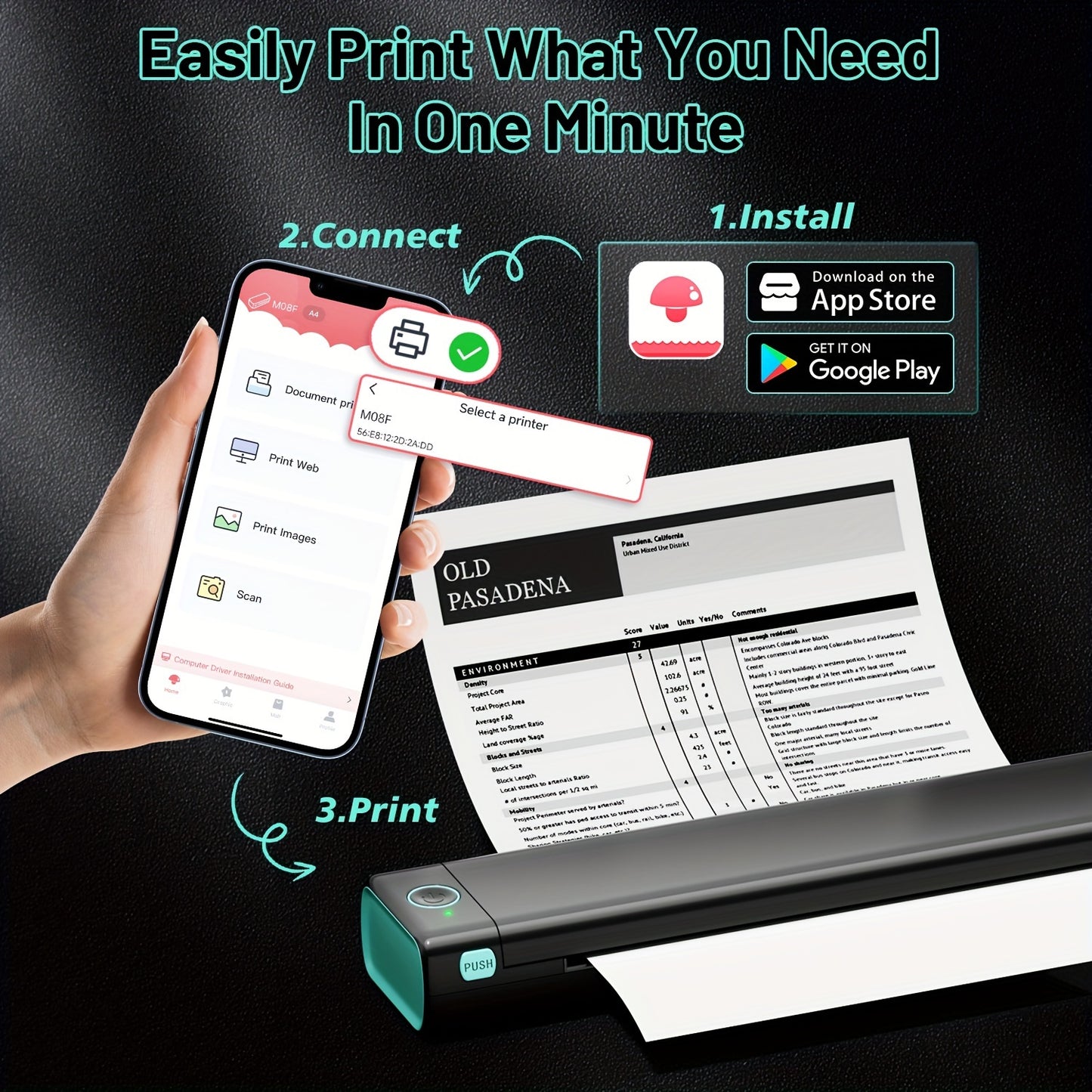 Itari M08F Portable Wireless Printer for Android, IOS & Laptop, 8.5'' X 11'' US Letter Size, Compact & Portable for Travel, Home, School, Office.