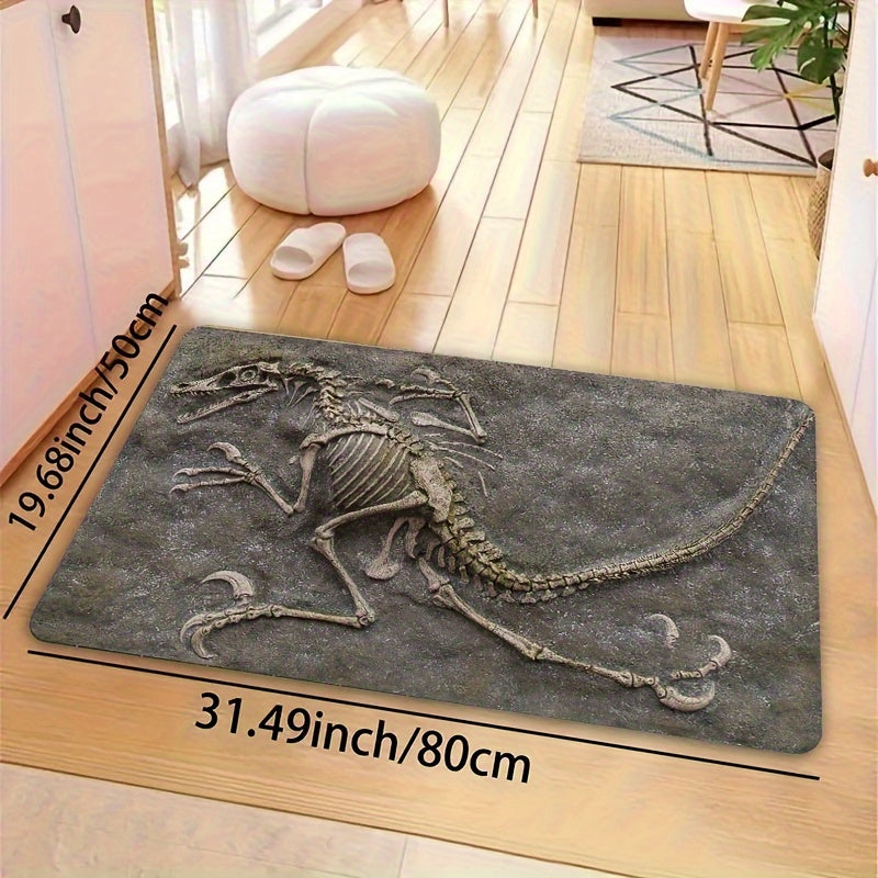 Soft and thick area rug designed with dinosaur fossils, measuring 8mm in thickness. This rug is machine washable and suitable for use in the bathroom, kitchen, living room, or bedroom. It serves as a versatile indoor decor mat, perfect for adding a touch