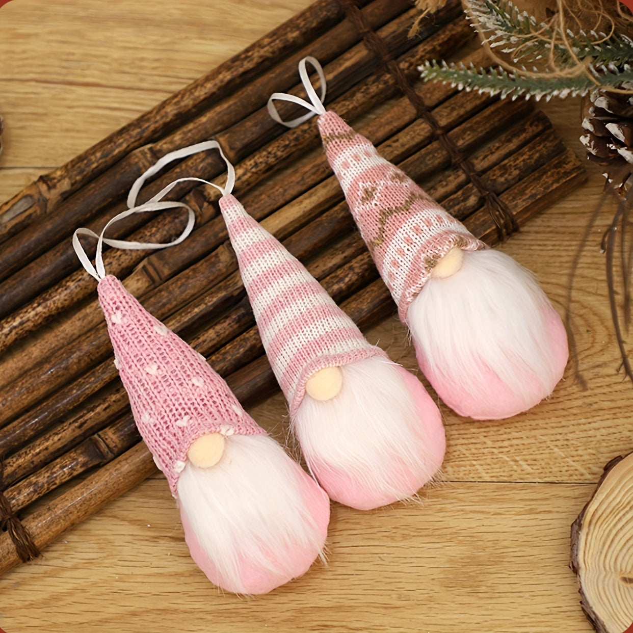 Set of 3 Christmas gnome ornaments for festive tree decoration and home decor