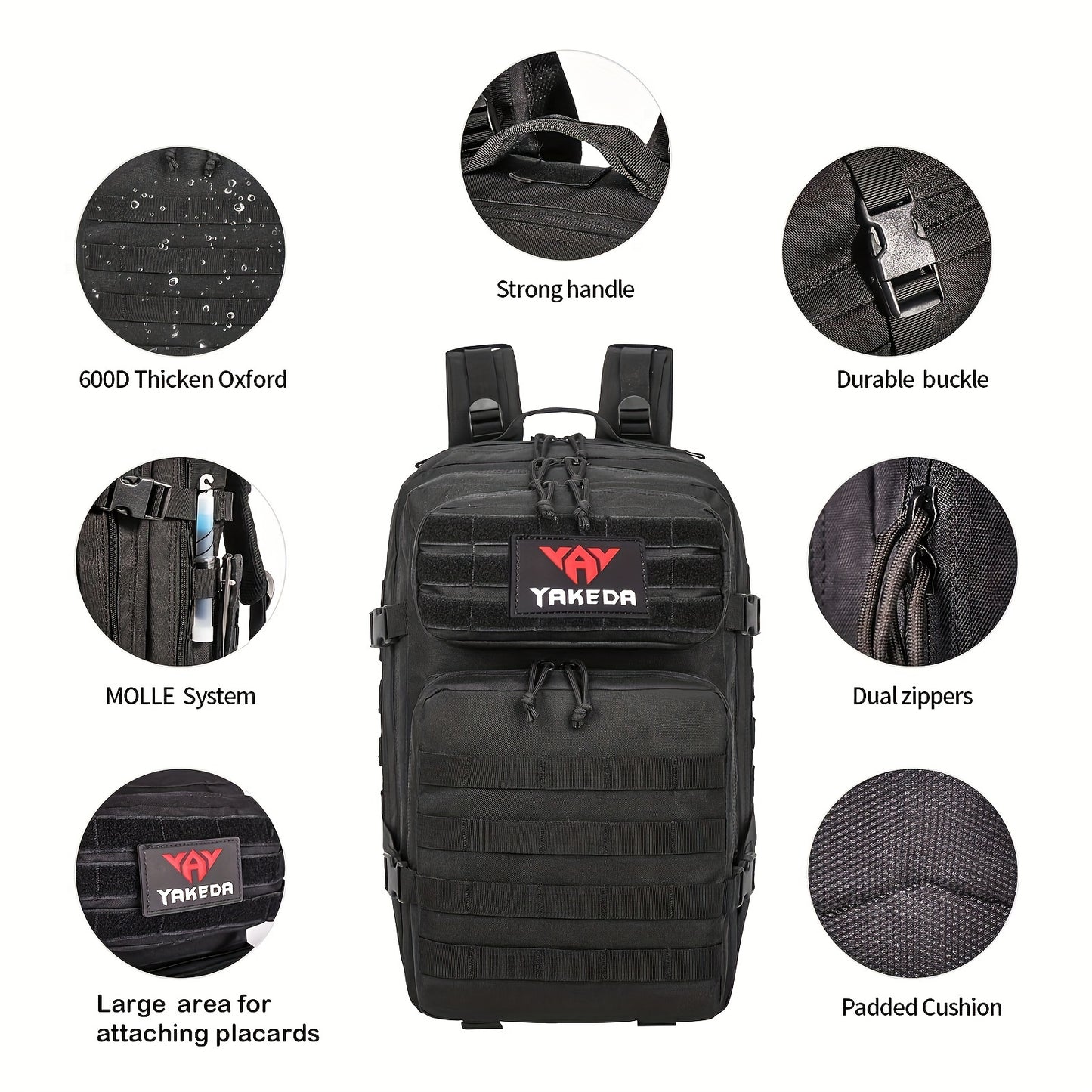 1pc YAKEDA 40L Sports Outdoor Backpack with MOLLE System, Waterproof Polyester, Zipper Closure, Padded Back, Durable Buckles, and Hydration Compatibility