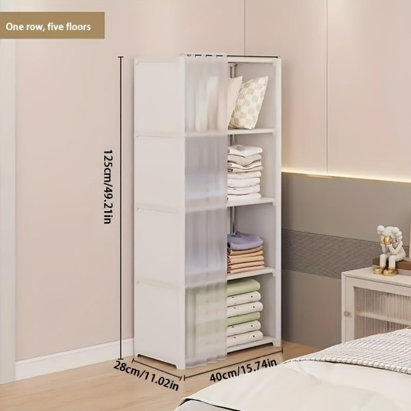 Spacious and Functional Large White Metal Plastic Wardrobe with Dustproof Cover - Multipurpose Storage Solution for Clothes, Shoes, and Accessories - Mountable Closet System for Organized Storage