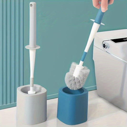 360 Degree Curved Handle Toilet Brush Set with Hemispherical Brush Head, No Dead Corners, Hanging or Ground Placement.