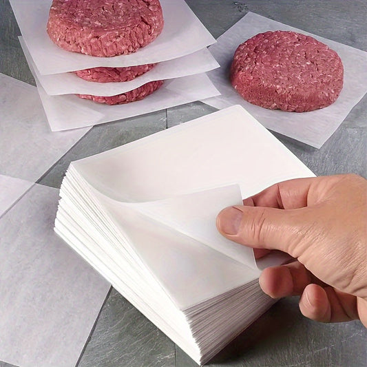 Versatile Holiday Use - 100-Pack of Butcher Paper Squares for Burger Patty Separating, Non-Stick, Waterproof & Oilproof, Made with Premium Food-Grade Pulp, Perfect for Baking, BBQ, Cake, Freezing & Candy Wrapping