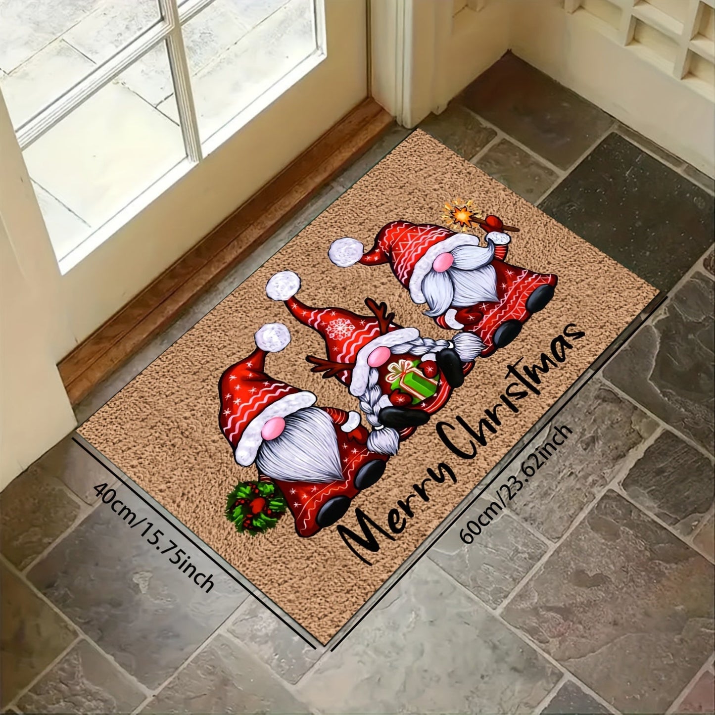 A holiday-inspired velvet rug with a non-slip backing, perfect for use in entryways, bedrooms, kitchens, and bathrooms.