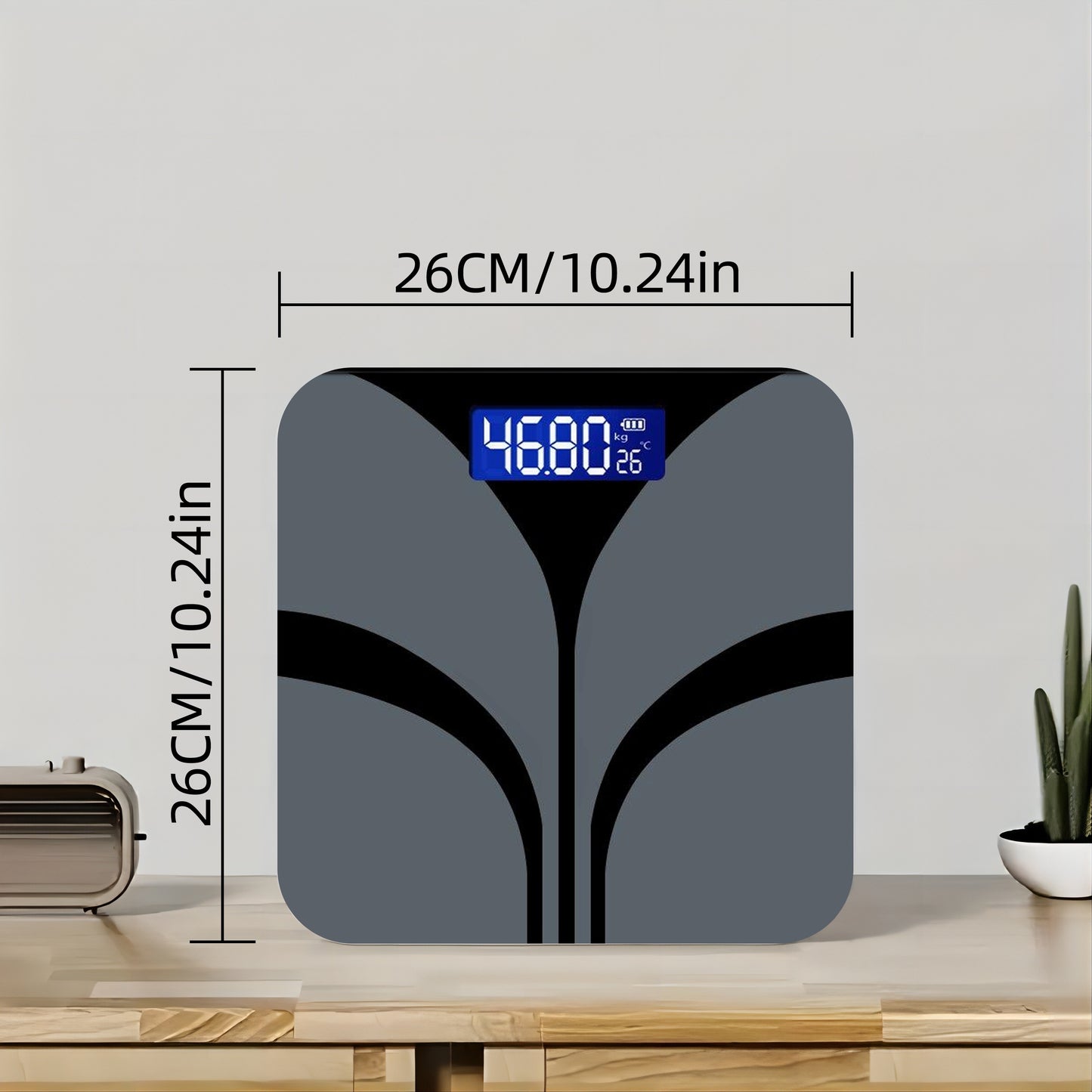 Black Smart Scale with LCD Display - Accurate to 45.36g/181.44kg, Measures Temperature & Weight, Modern Design for Bathrooms, Battery Operated