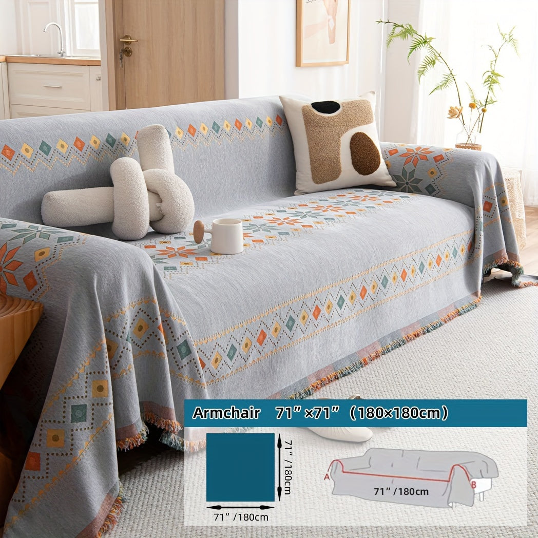 Boho-style sofa cover for all seasons with non-slip feature, suitable for bedroom, office, living room, and home decor.