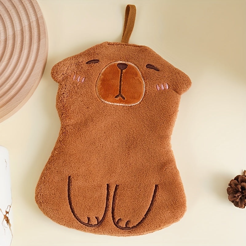 Cartoon Capybara Hand Towels: Soft, Quick-Drying Coral Fleece for Kitchen and Bathroom, Hangable.