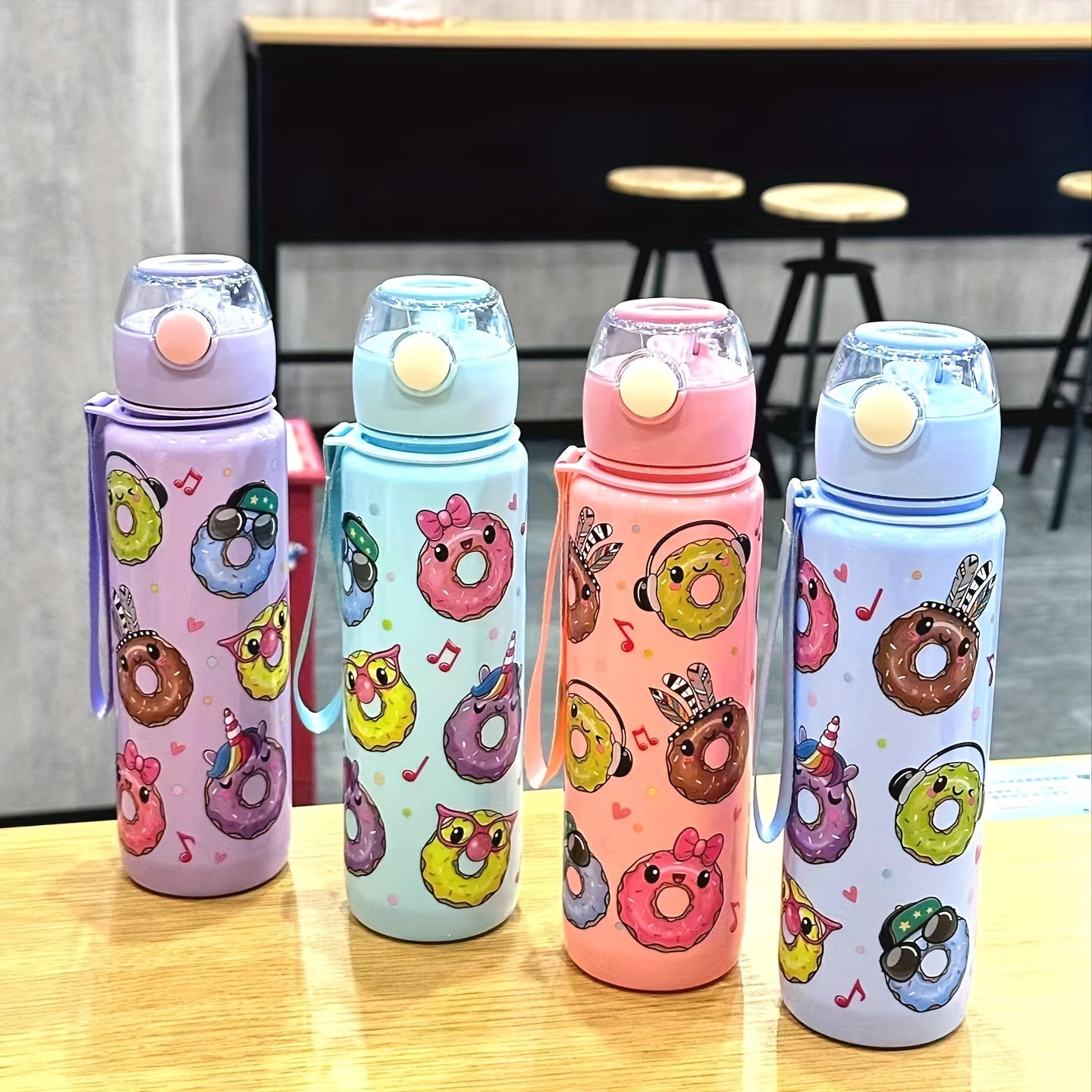 Cute Donut Design Water Bottle, 700ml, BPA-free, High-Temp Resistant, Portable, Anti-Leak, Great for Outdoor Activities, Ideal Holiday Gift