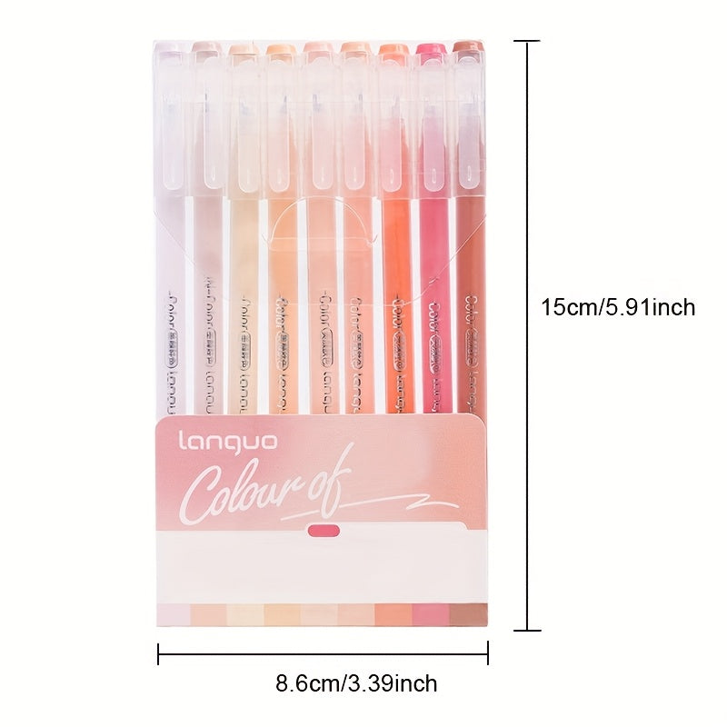 1pc, 9pcs Morandi Retro Color Palette Handwriting Pens with stackable color ink refills.