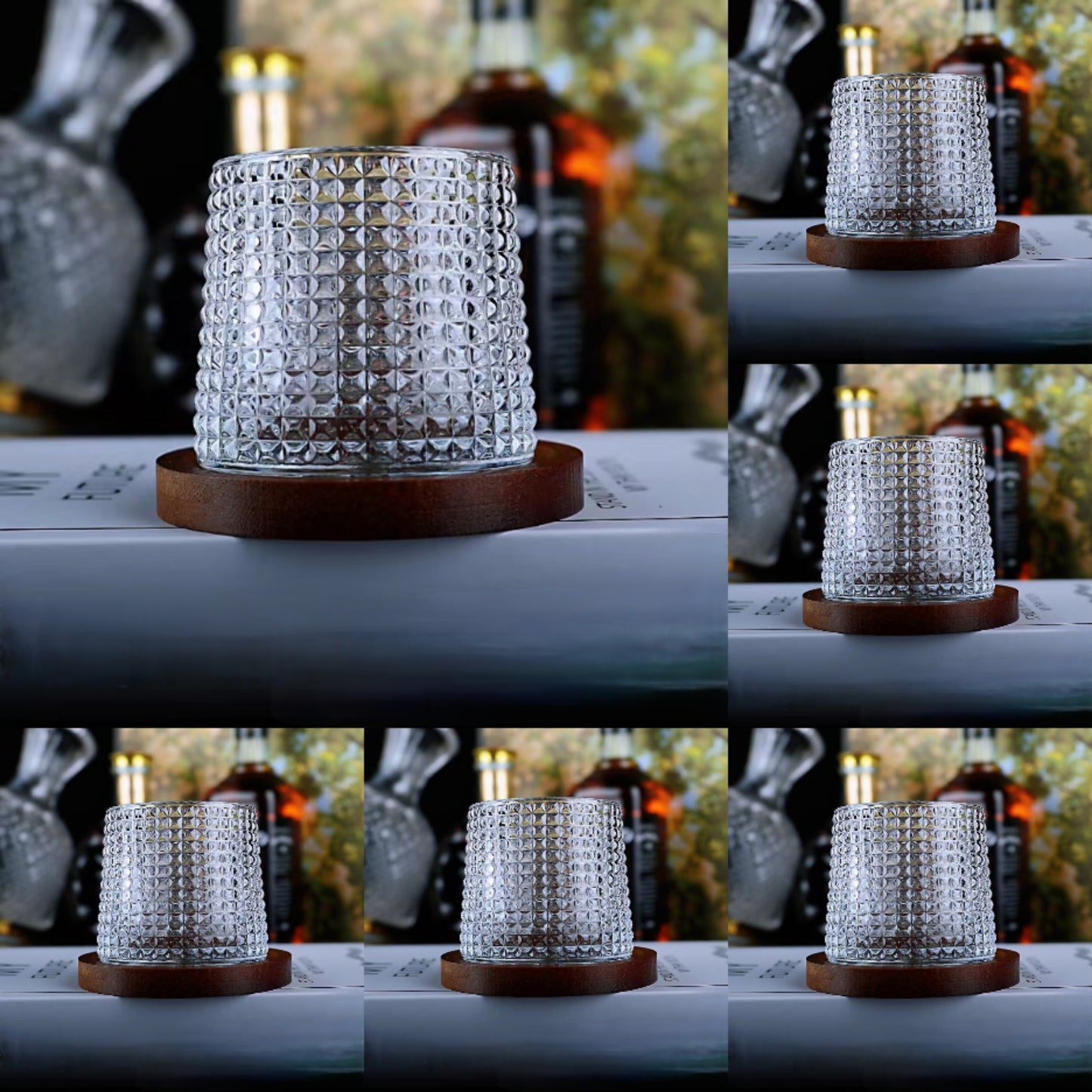 Sets of 6 stylish rolling whisky glasses with holders, perfect for various drinks and as unique gifts for men. Ideal home decor.