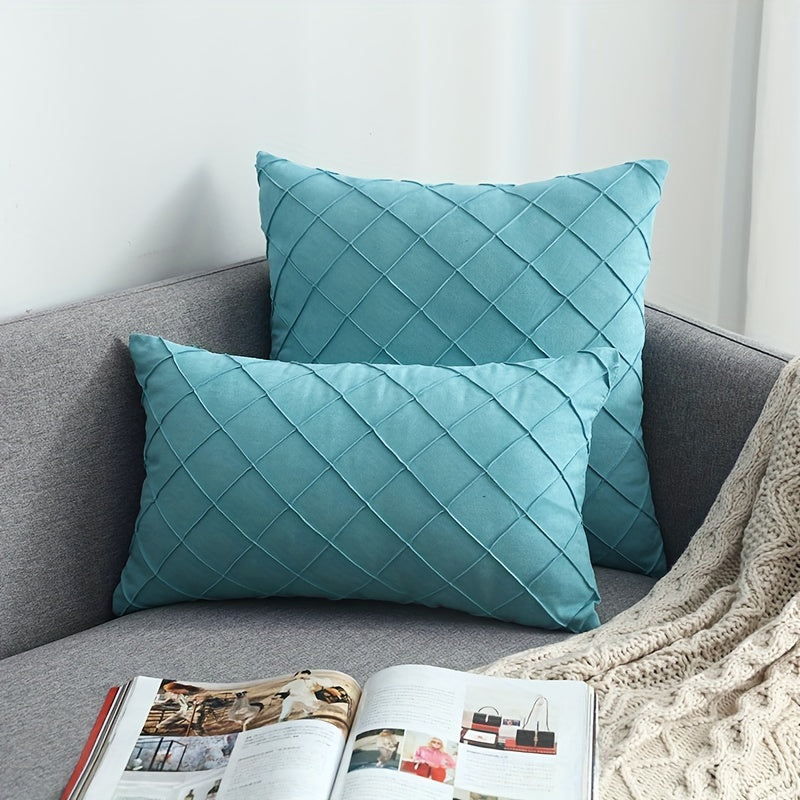 Luxury Nordic Quilted Throw Pillow Cover with Elegant French Style in Soft Suede Fabric. Features Invisible Zipper and is Machine Washable. Ideal for Modern Living Room Decor. Available in Square and Rectangle Sizes.