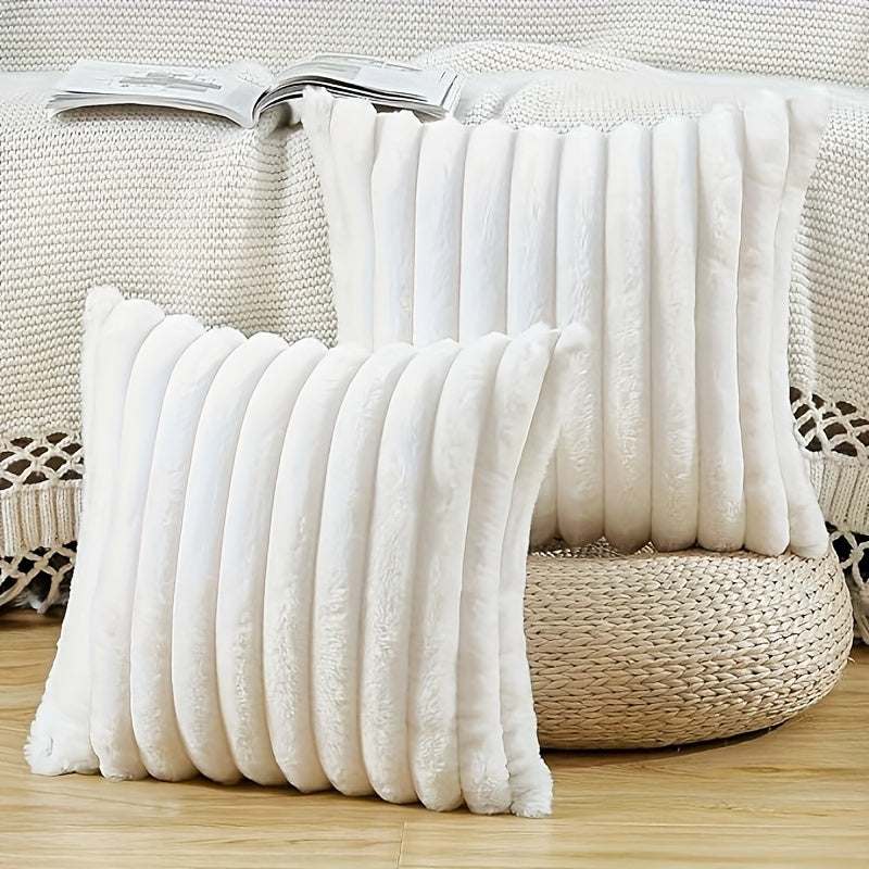 Pair of Boho Chic Faux Wool Plush Throw Pillow Covers with Zipper Closure, ideal for Sofa and Bedroom décor.