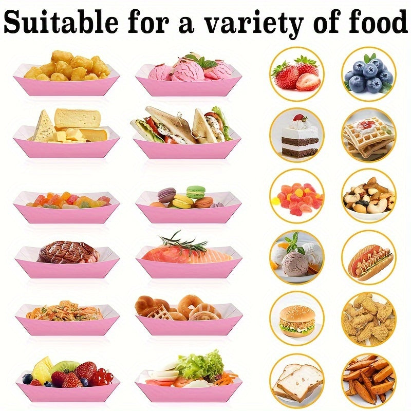 Paper food tray boats, perfect for serving French fries, popcorn, or other snacks at New Year, Christmas parties, gender reveal, birthdays, Valentine's Day, anniversaries, graduations, and family dinner events. Comes in a pack of 10 disposable Kraft