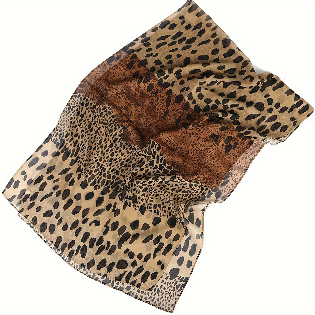 Women's boho style leopard print scarf made of 100% polyester chiffon, suitable for various occasions.