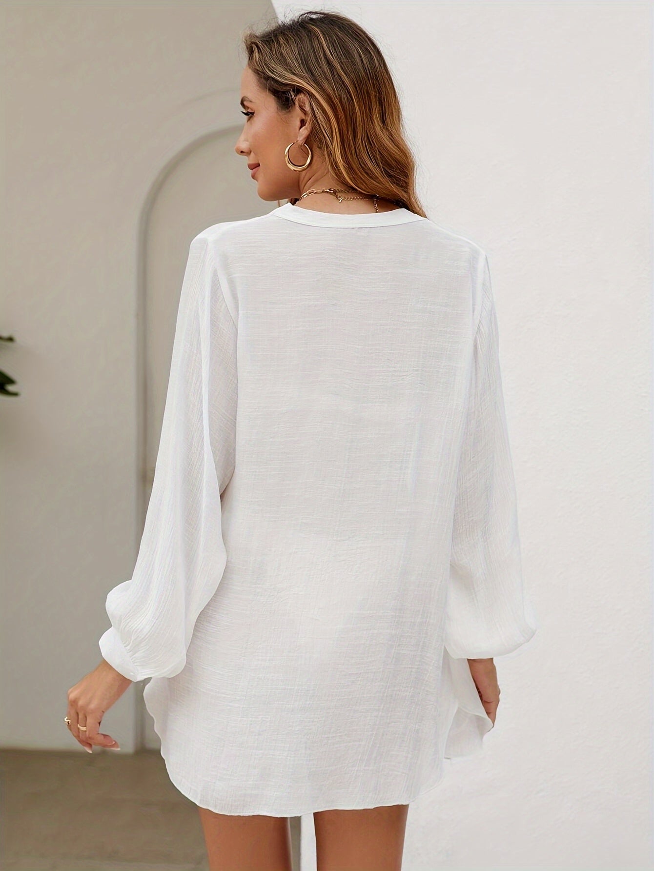 Bohemian style kimono cover up with front button closure for women's beach wear.