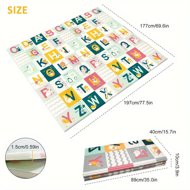 Large CANMALCHI Foldable Play Mat, designed for children ages 6-14, is waterproof and double-sided featuring ABCs and numbers. This educational PVC play mat is sea-themed and easy to clean, measuring 199.9x179.83 cm.