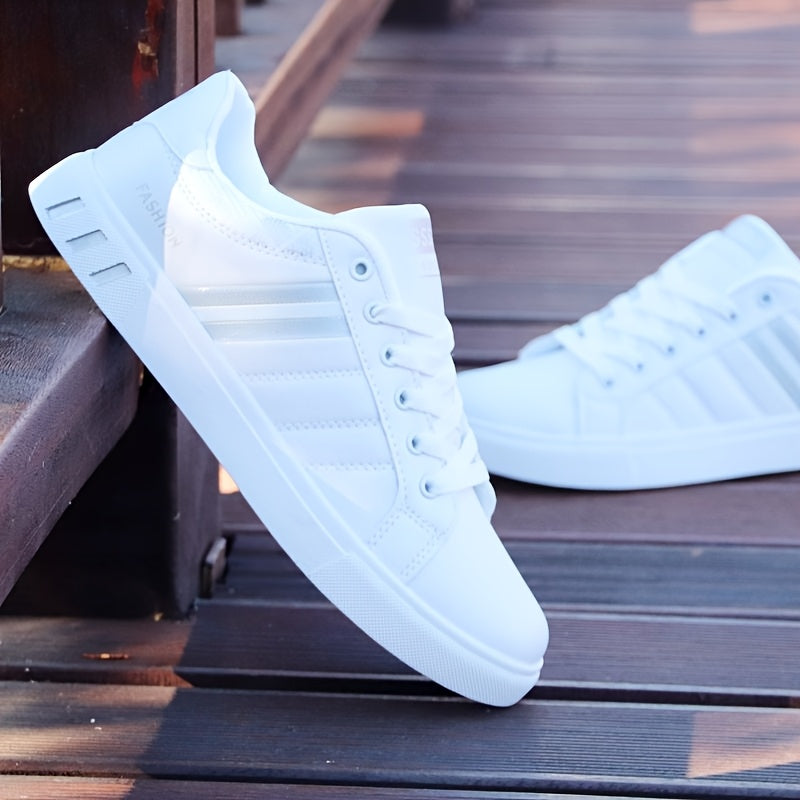 Men's classic low-top skate sneakers with a striped design, PU upper, and durable PVC sole, perfect for casual wear and everyday use. These minimalist sneakers are breathable and